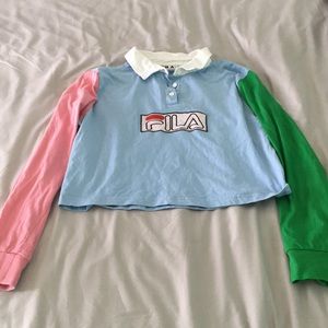 Pink green and blue Fila collared long sleeve